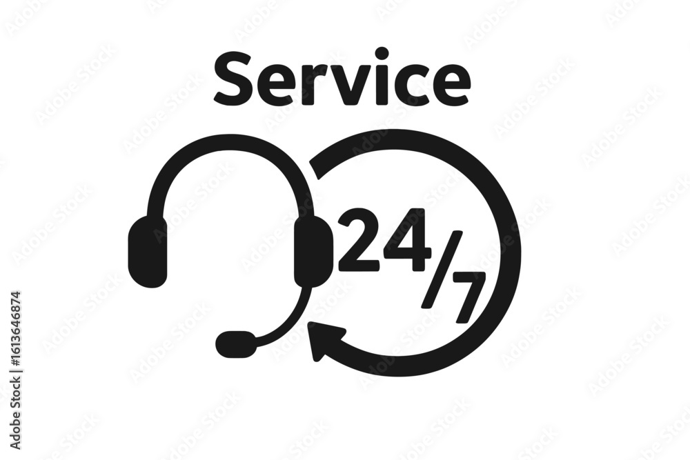 Poster 24 7 service icon. twenty four hours a day, seven days a week support sign. round the clock customer