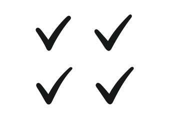 Hand drawn check marks vector set. Black brush stroke doodle checkmark icons. Tick symbol collection. Correct, approved, yes sign. Vote button, task done, checklist element.