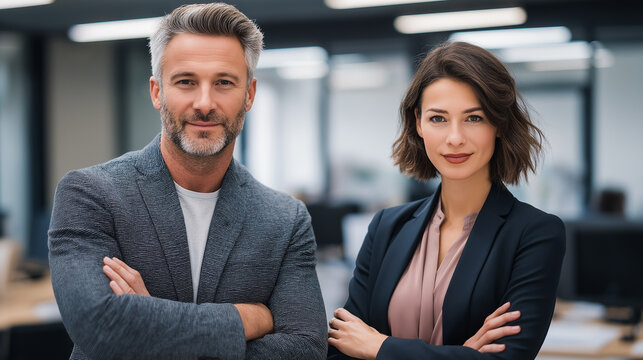 Confident Business Executives Standing with Arms Crossed in a Professional Office Setting - Powered by Adobe
