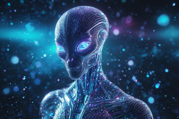 Futuristic Alien with Neon Glow in Vector Illustration. Generative AI.