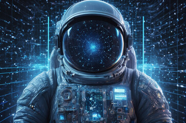 Astronaut in Futuristic Space Exploration Scene. Generative AI.