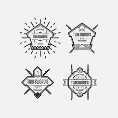 Obraz premium collection of logo designs with abstract shape and sword frames. black and white vector design