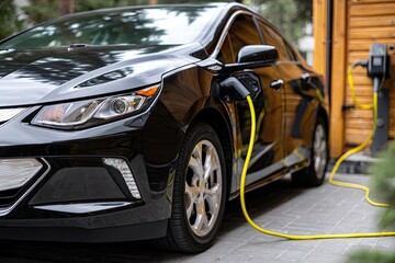 Naklejka premium Black electric car charging at home (1)