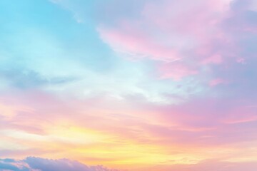 Obraz premium Soft pastel sky with pink and blue clouds, creating a gentle, serene, and visually appealing celestial landscape.