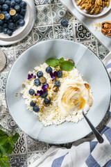 cottage cheese with blueberries and honey