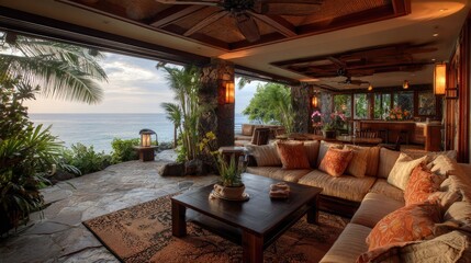 Obraz premium Luxurious open-air living room with ocean views