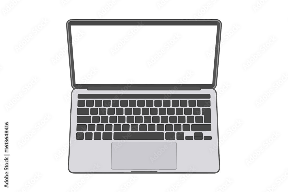 Poster laptop computer top view with empty blank screen for mockup. remote working, work from home concept.