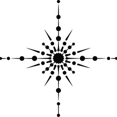 Abstract black geometric starburst symbol with a jagged core and radiating arms made of circles and sharp spikes.