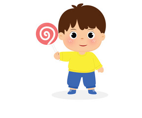 Cute Kid Holding Candy Vector Illustration