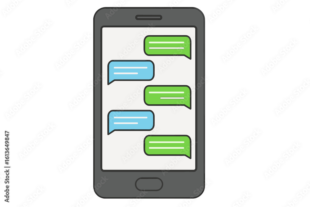 Poster phone screen with chat bubbles. text message conversation. flat design vector illustration. communic