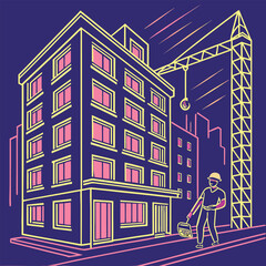 Fototapeta premium Real estate property assembling apartment in neon line 