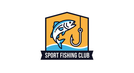 Stylized leaping fish and hook emblem for a sport fishing club.