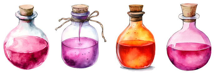 Glass bottles watercolor clipart set