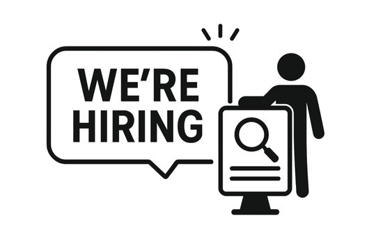 We're hiring job vacancy announcement. Business recruitment and recruiting concept for HR. Career opportunity and employment search. Join our team advertising poster design.