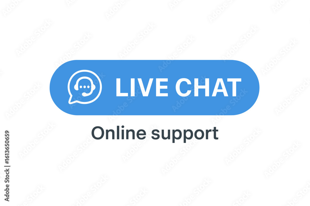 Poster live chat button vector for online customer support. call center service icon for web landing page, 