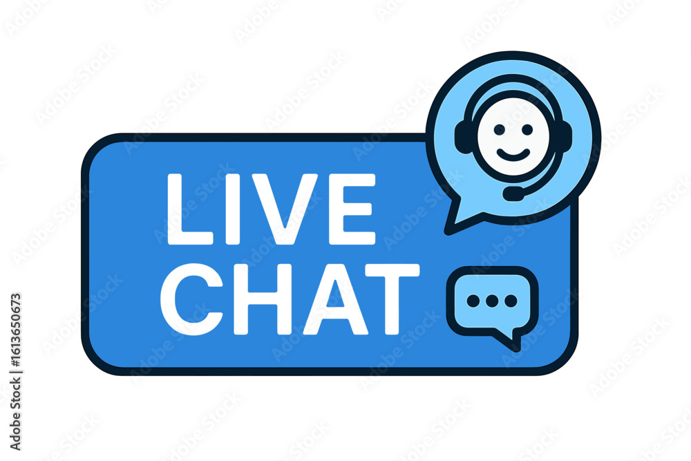 Poster live chat button for online customer support. call center icon with headset for helpdesk service. cl