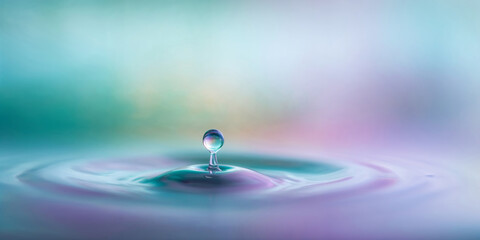 Water droplet creating ripples on colorful background representing purity  