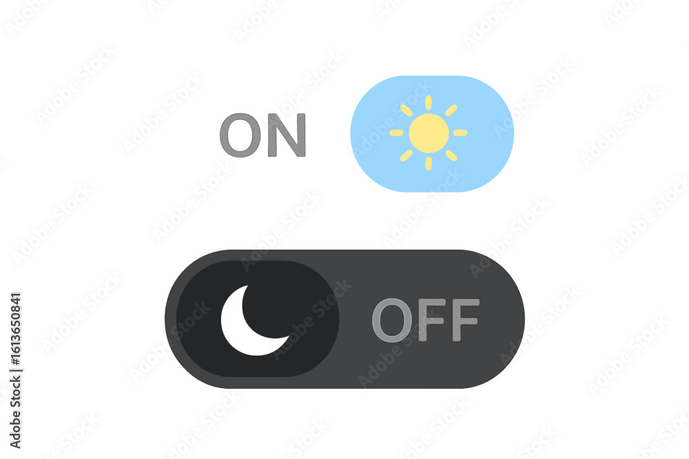 Poster on and off toggle switch for light and dark mode. day and night theme switcher with sun and moon ico