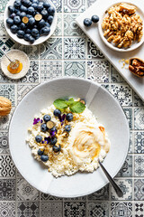 cottage cheese with blueberries and honey