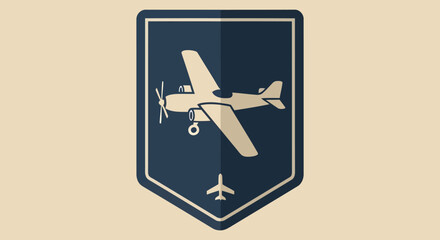 Fototapeta premium VintageStyle Airplane Emblem with Propeller and Tail Fin Detail on Shield.