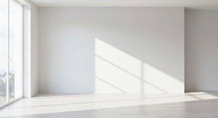 Fototapeta premium 白く清潔な室内に差し込む柔らかな日差しが輝く、空室の静かな空間