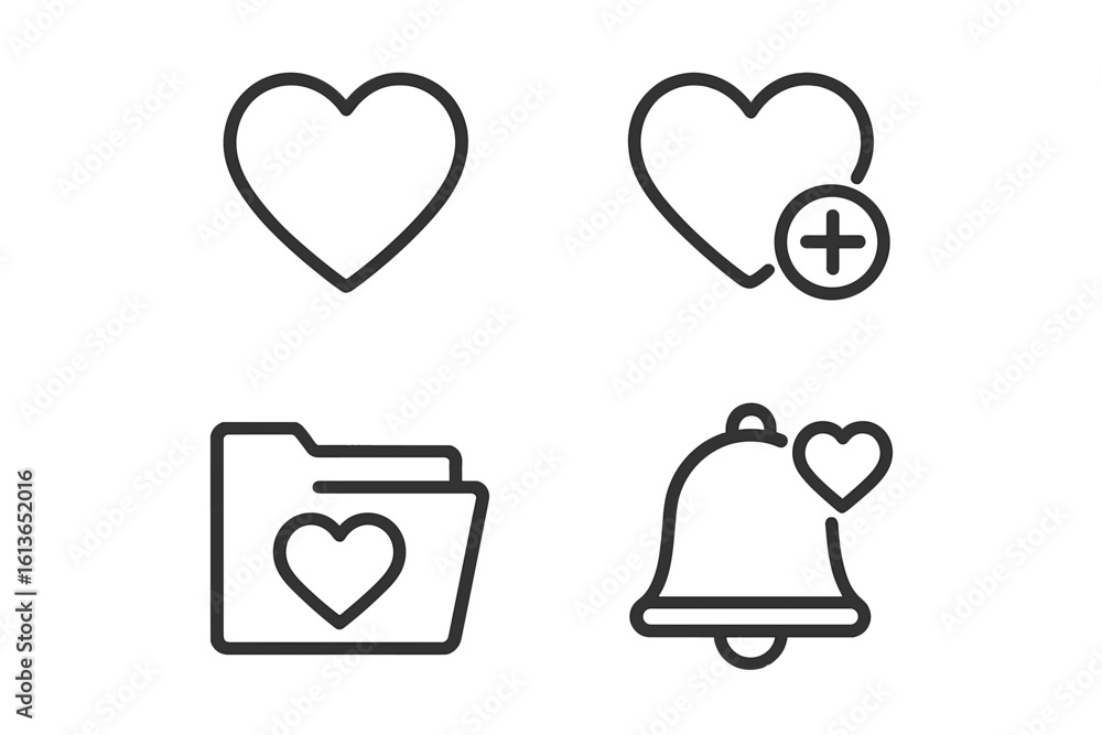 Poster wishlist line icon set for web and app design. vector icons of heart, favorites, and add to wishlist