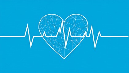 Heartbeat low poly wireframe illustration. Polygonal wireframe healthcare on blue background. Vector illustration.