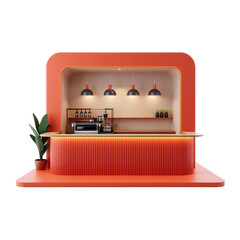 Coral-toned coffee shop counter display.