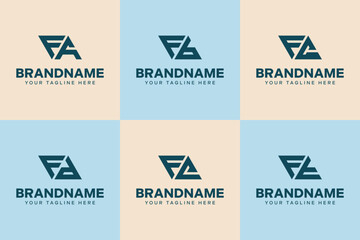 Letters FA FB FC FD FE FT Triangle Logo Set, for FA PB PC PD PE PT initials