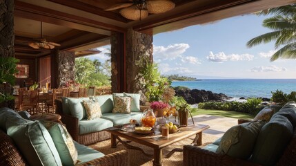 Fototapeta premium Coastal patio with ocean views