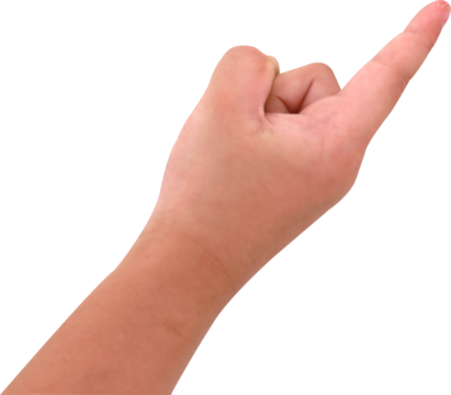child hand pointing on transparent background
