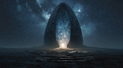 Naklejka premium Alien doorway to starry cosmos
