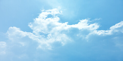 Storm clouds in the sky, Dramatic rain, Bright Flash shining light for design concept, panoramic view of clear blue sky and clouds, pastel white fluffy clouds