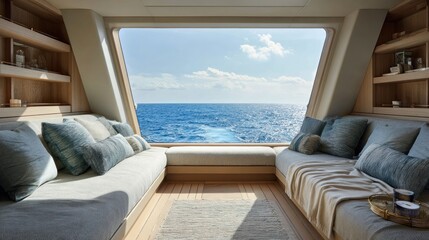 Fototapeta premium Luxurious yacht interior with ocean view
