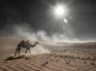 Camel Trekking Across a Sandy Desert Under the Sun