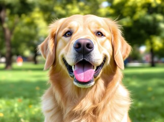 Golden Retriever Smiling in a Park
