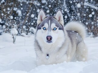 Siberian Husky in a Snowy Winter Wonderland
