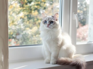 Fluffy Ragdoll Cat Relaxing on a Sunny Windowsill