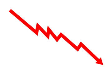 Down fall red arrow line graph financial loss concept, Red arrow downward direction, Stock market fall, Business loss, Market crash, Economic loss. Vector illustration.