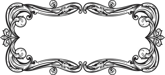 Vintage ornate floral border design, symmetrical decorative frame vector, classic baroque style scroll element, isolated elegant engraving pattern for invitation, card, label template