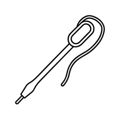 Outline illustration of a food thermometer probe with its connecting cable wire