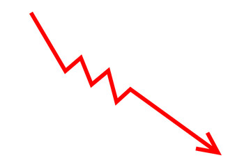 Down fall red arrow line graph financial loss concept, Red arrow downward direction, Stock market fall, Business loss, Market crash, Economic crisis. Vector illustration.