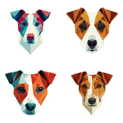Four geometric jack russell terrier dog portraits isolated on transparent background