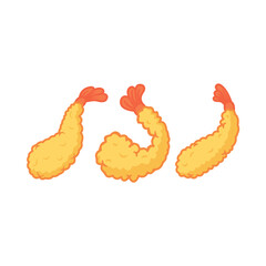 Tempura-fried shrimp. Japanese food. Crispy tempura shrimp icon vector illustration designed in a cartoon flat style isolated on a white background.