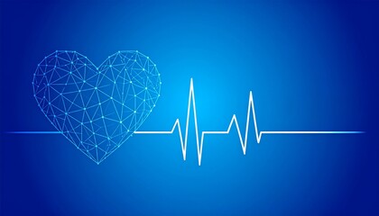 Heartbeat low poly wireframe illustration. Polygonal wireframe healthcare on blue background. Vector illustration.
