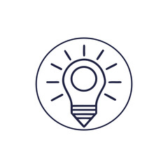 Simple line drawing of a glowing light bulb inside a circle