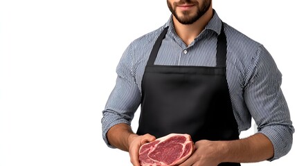 a male butcher with apron isolated on white background  