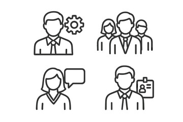 Employee line icon set. Business people and professional staff symbols. Corporate team, manager, worker with ID badge and communication icons for web and mobile. HR.