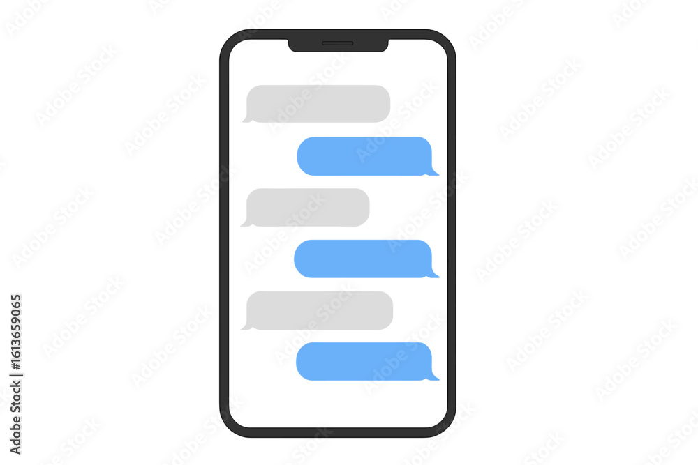 Poster flat messages bubbles on phone screen. chat conversation vector. blank sms text bubbles for mobile a