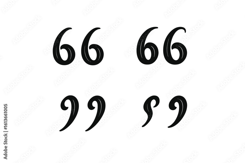 Poster calligraphic quotation marks vector icon set. collection of single and double quotes in elegant typo